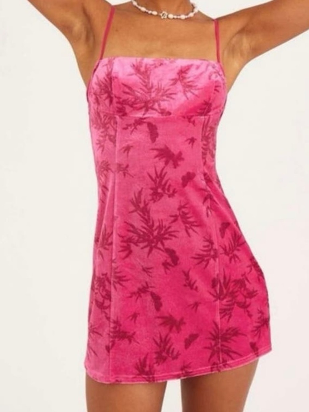 Urban Outfitters Pink Floral Velvet Slip Mini Dress